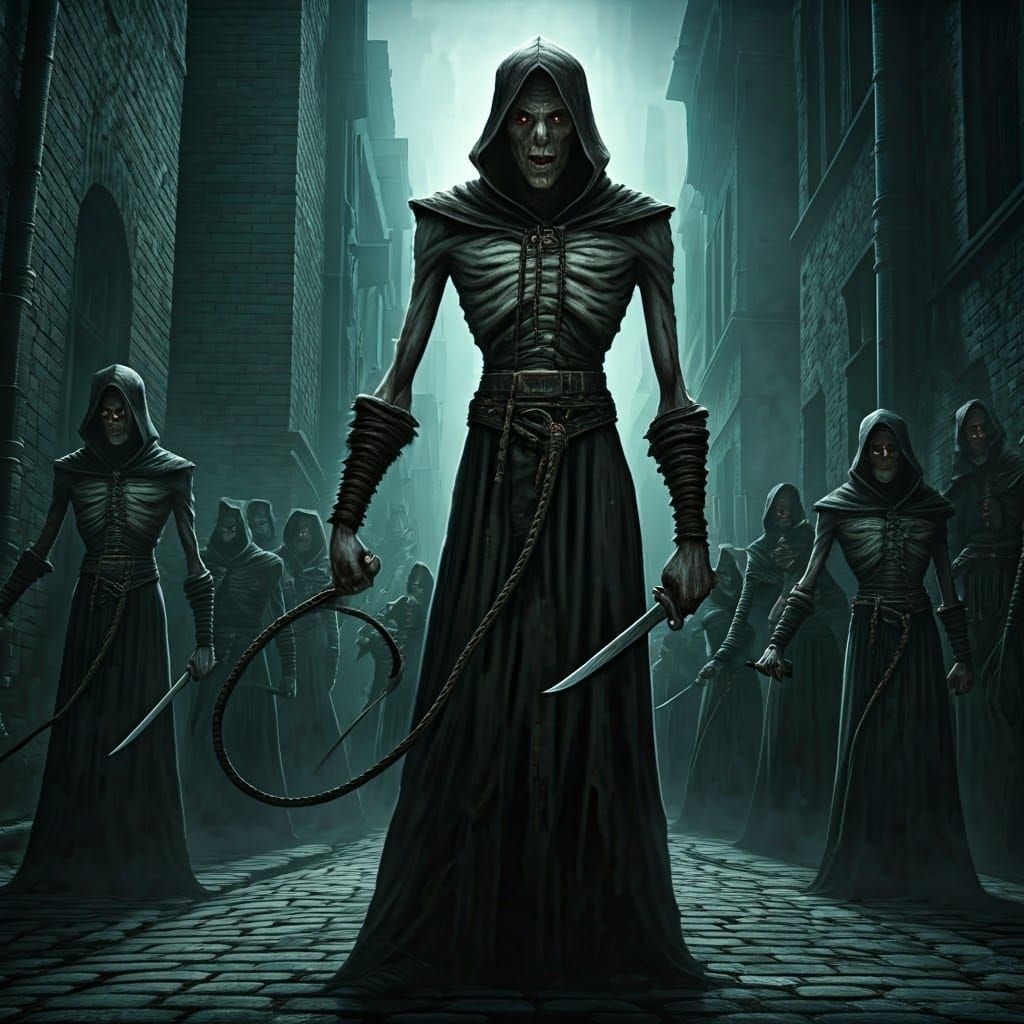 Surreal Steampunk Cultists Unleash Chaos in Dark Alleyway