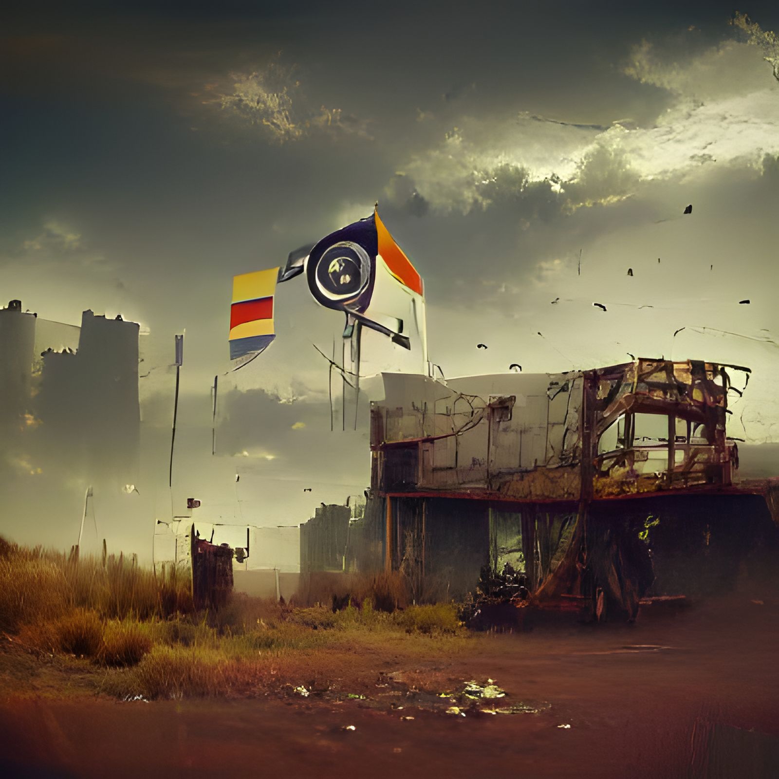 Worn Flag in Post-Apocalyptic Wasteland