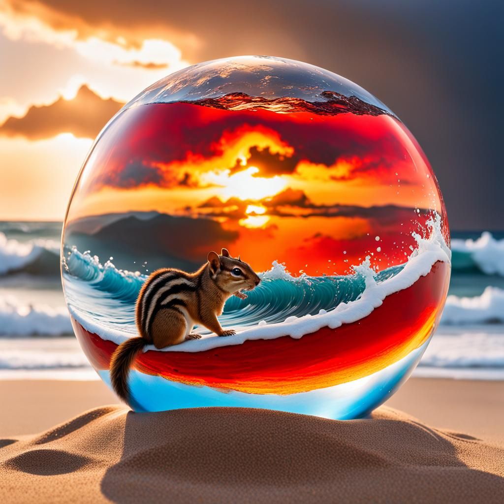 Chipmunk in Stormy Sphere: Hyperrealistic Splash Art