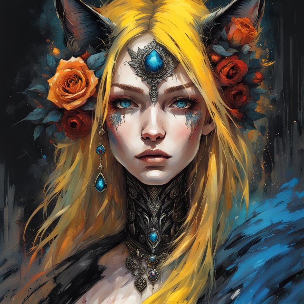 Ethereal Gothic Cat-Girl in a Hyperdetailed Dark Fantasy