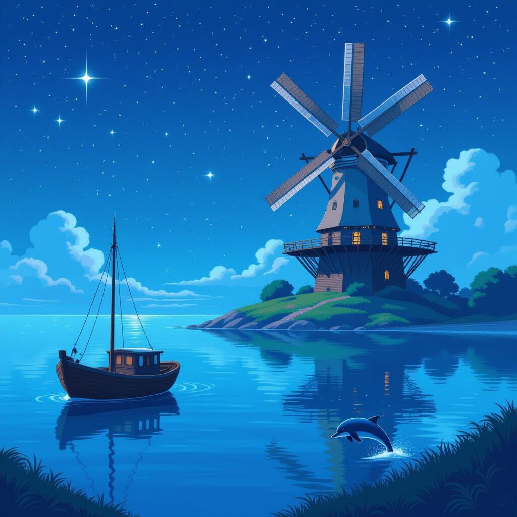 Dreamy Floating Island Windmill in Anime Style