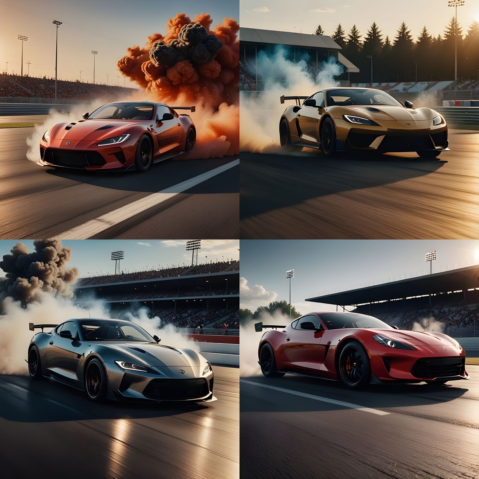 Dynamic Sports Car Drifting on Race Track with Smoke