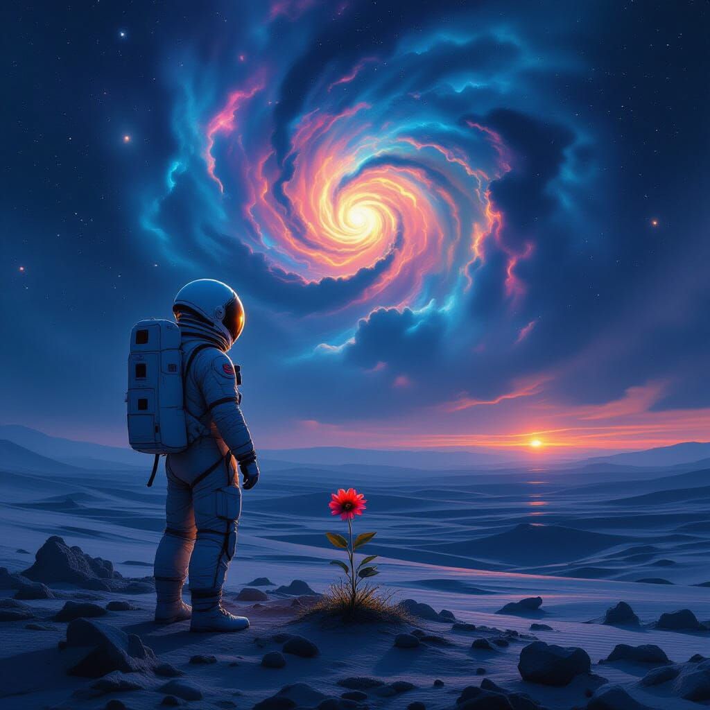 Astronaut on Distant Planet in Surreal Romanticism Style