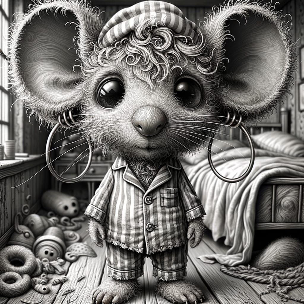 Sleepy Mouse in Whimsical Pajamas