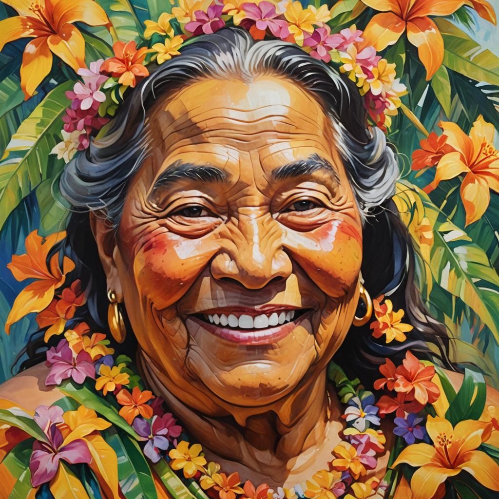 Radiant Hawaiian Woman Portrait in Fauvist Style