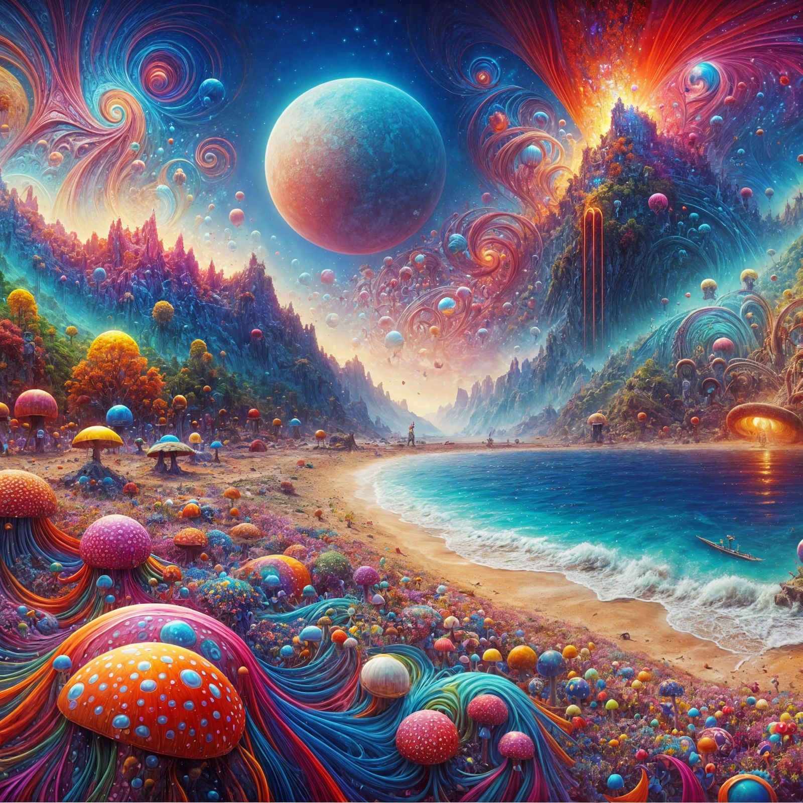 Psychedelic Beach: A Vibrant Fantasy Landscape