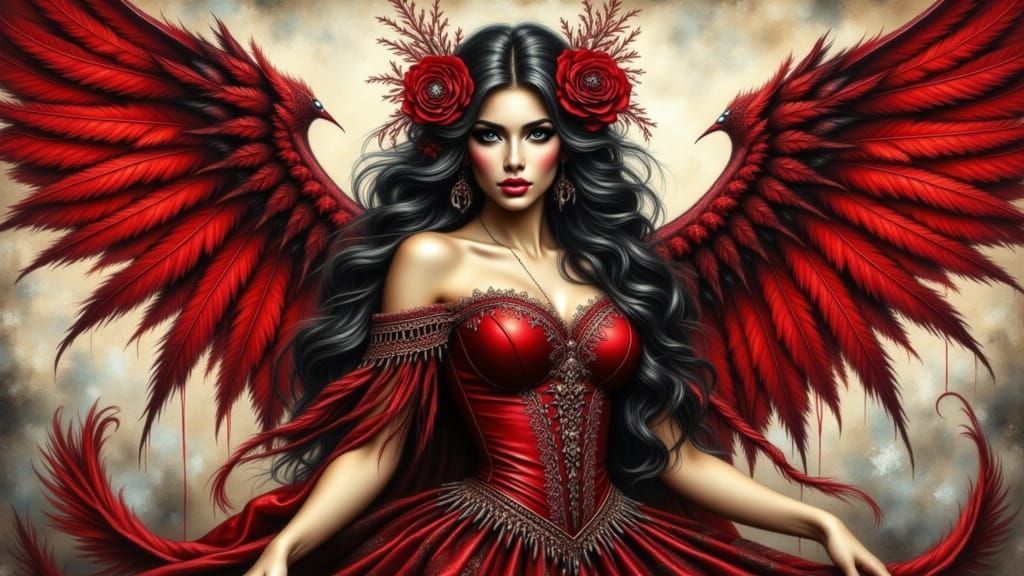 Sensual Angelic Beauty in Bold Red and White