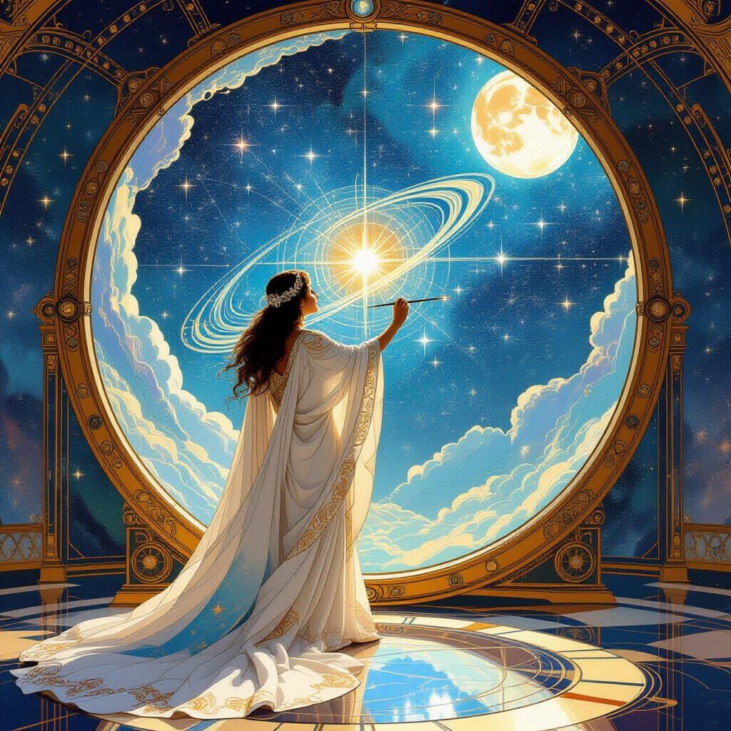 Celestial Cartographer Painting Constellations in Art Nouvea...