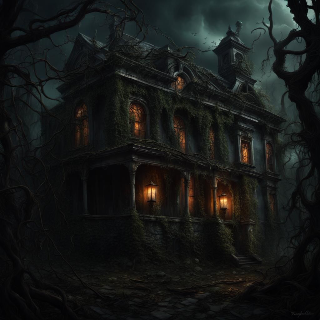 Creepy Historic House at Night: Fantasy Concept Art