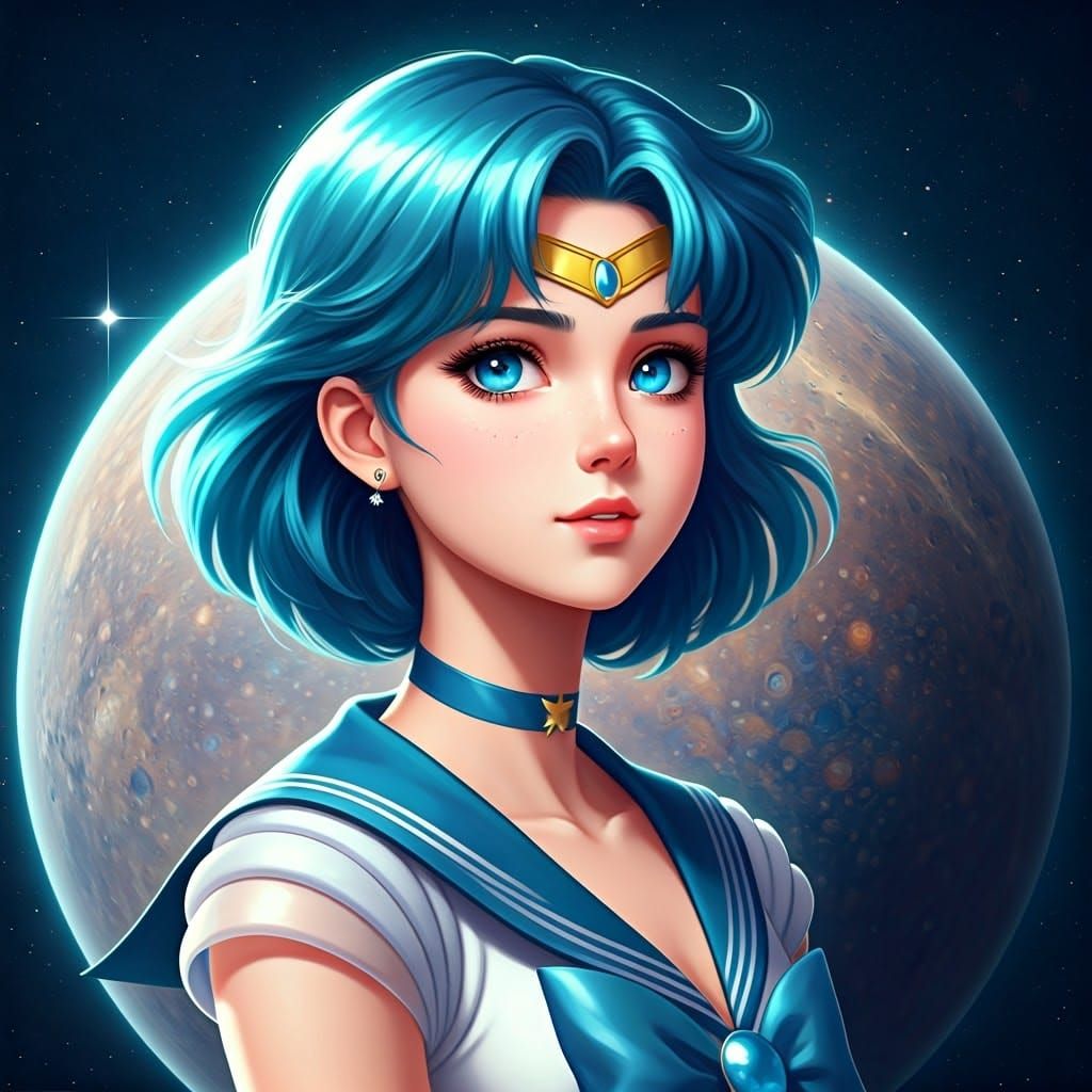 Sailor Mercury in Ethereal Mercury Landscape