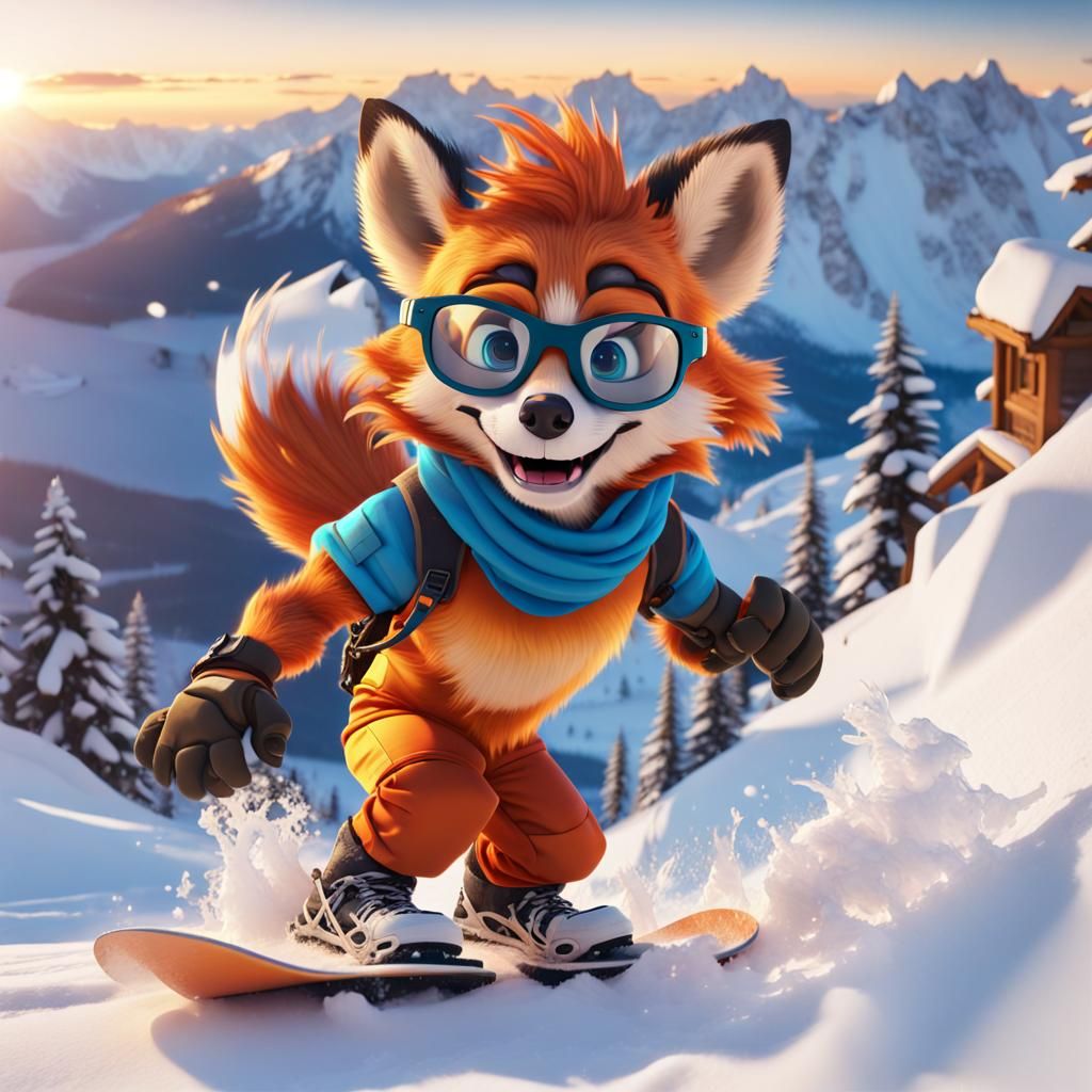 Firefox Snowboarding Adventure at Sunset in HD