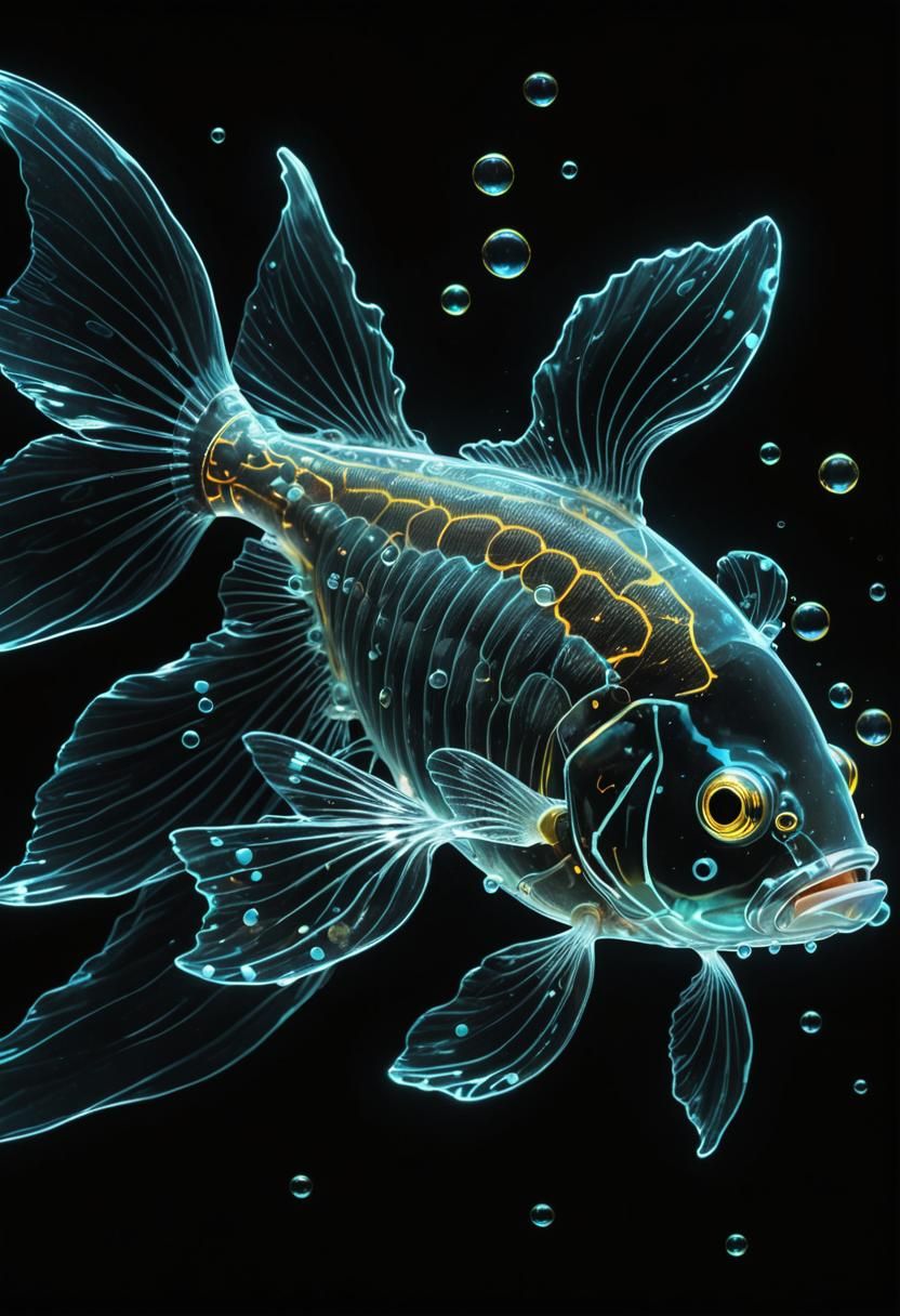 Neon Fish with Bioluminescent Bubbles