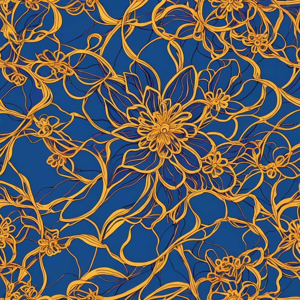 Continuous Line Art Flower on Blue Background