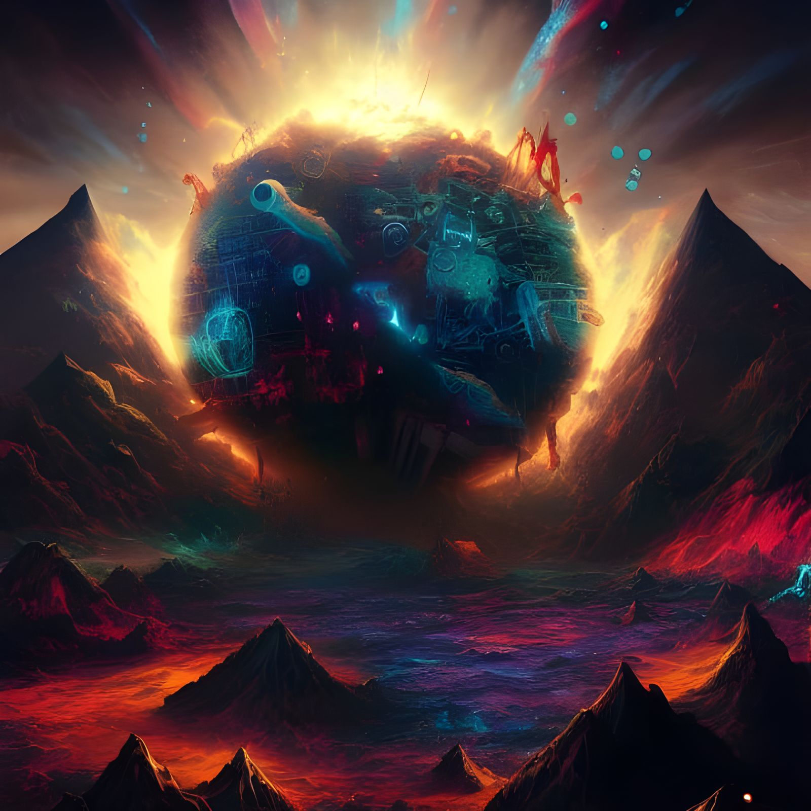 Apocalyptic Star Explosion in Aetherpunk Synthwave Style