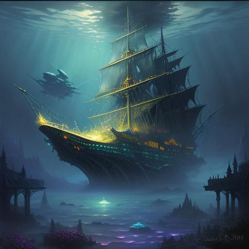 Ethereal Alien Ship Underwater Fantasy