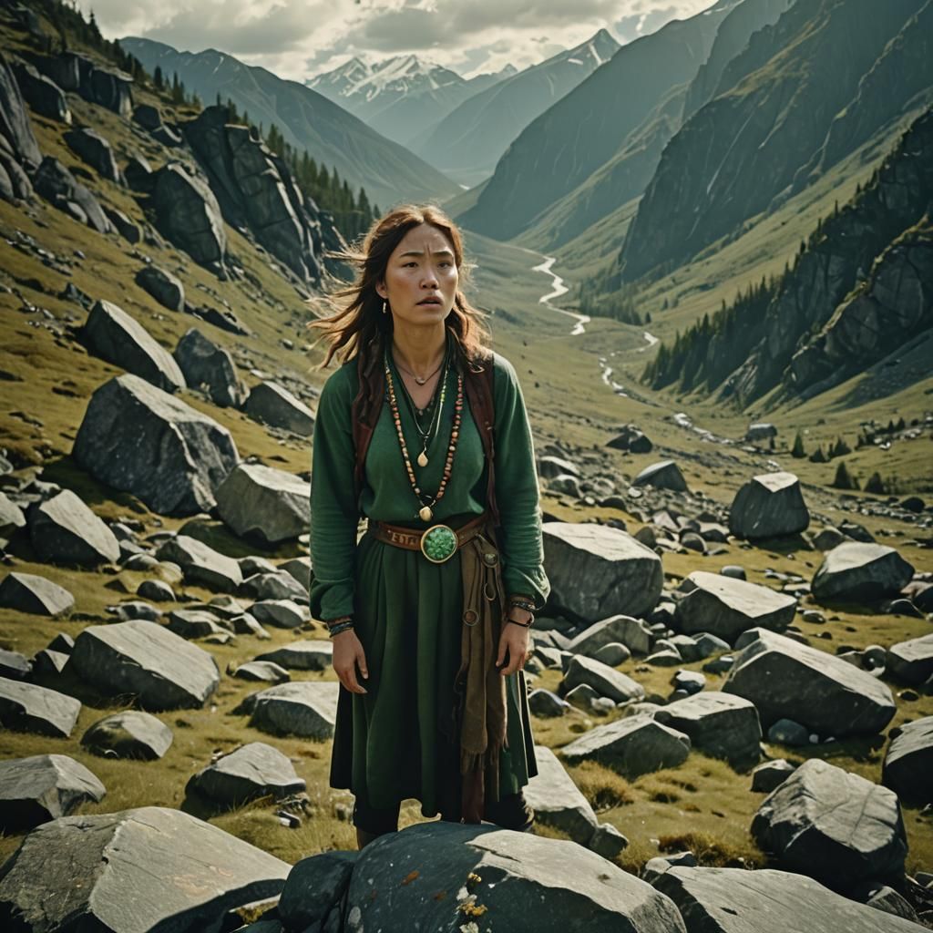 Epic Cinematic Scene: Women Chanting on Greenstone Rock