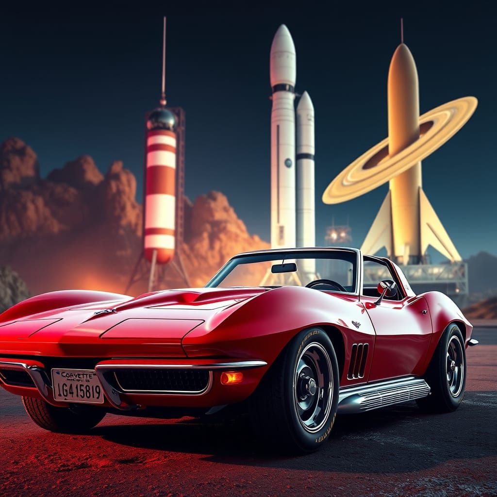1969 Corvette with Apollo Astronaut in Matte Painting