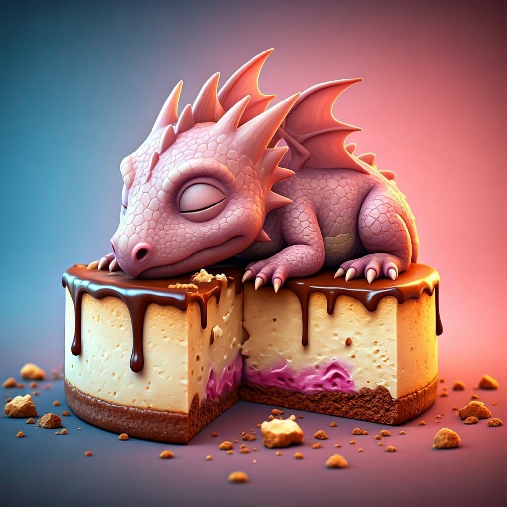 Pink Dragon's Cheesecake Delight: 3D Digital Art