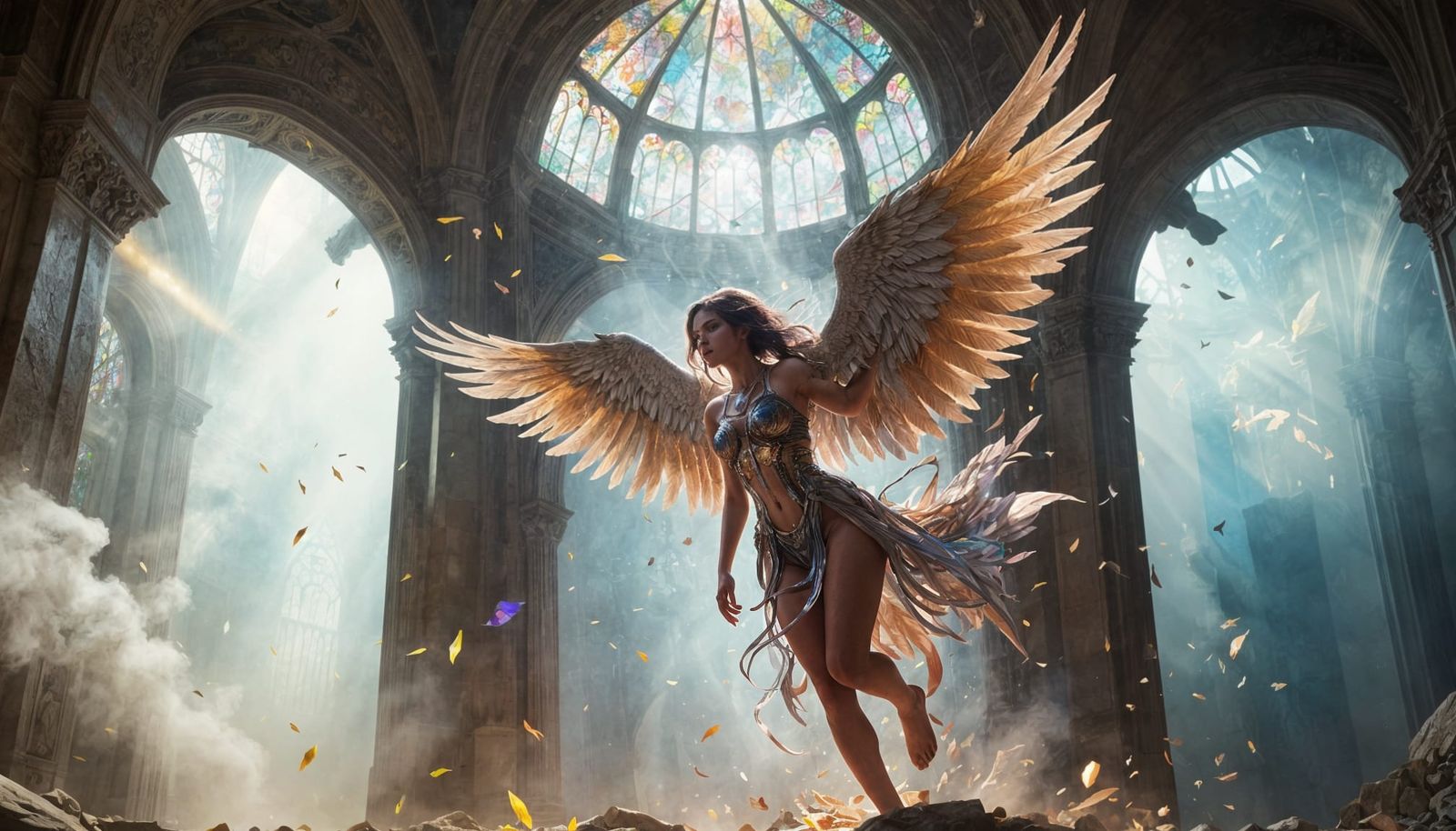 Angelic Waifu in Crumbling Sanctum: Magical Realism