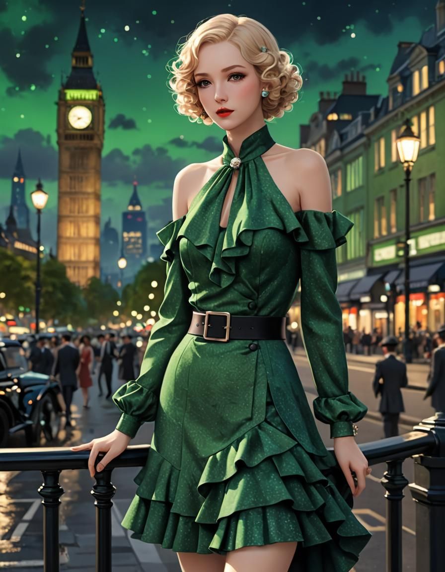 Green 1930s Suit in Anime-Inspired 3D Art