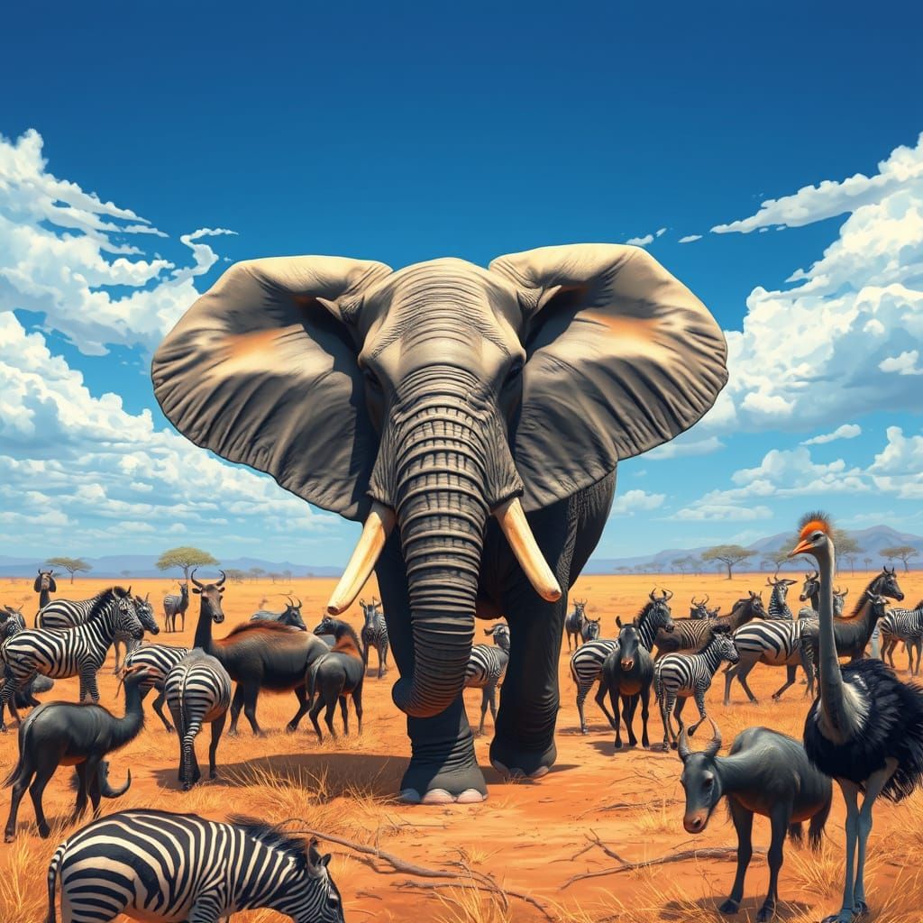 Elephant on the Savannah in Cinematic Style