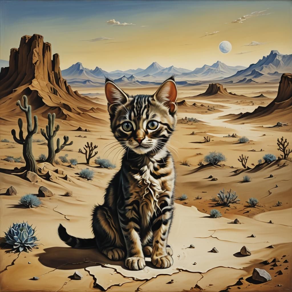 Surreal Desert Kitten in Salvador Dali Style