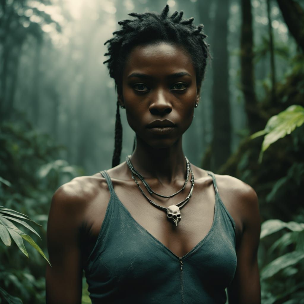 Savage Hybrid Goddess in Dark Jungle Cinematic