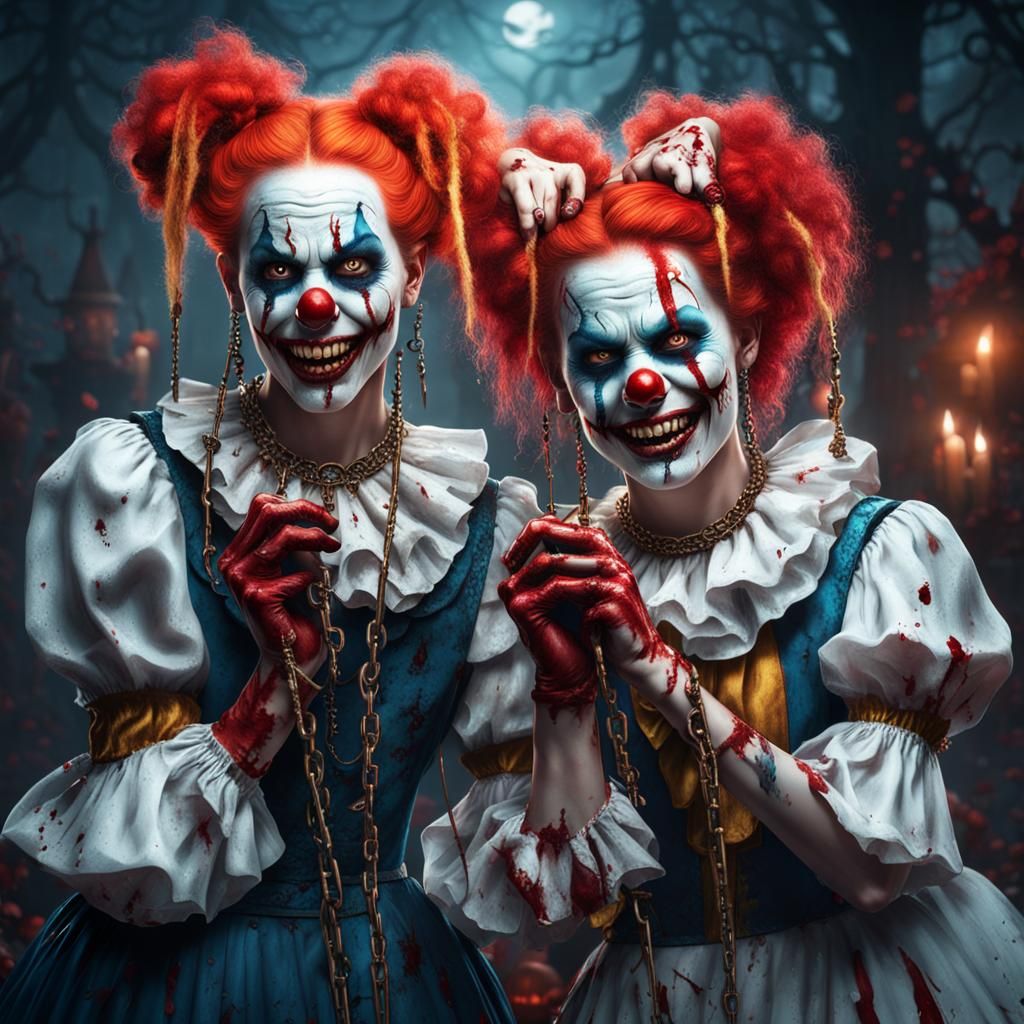 Bloody Clown Girls Halloween Celebration: Matte Painting