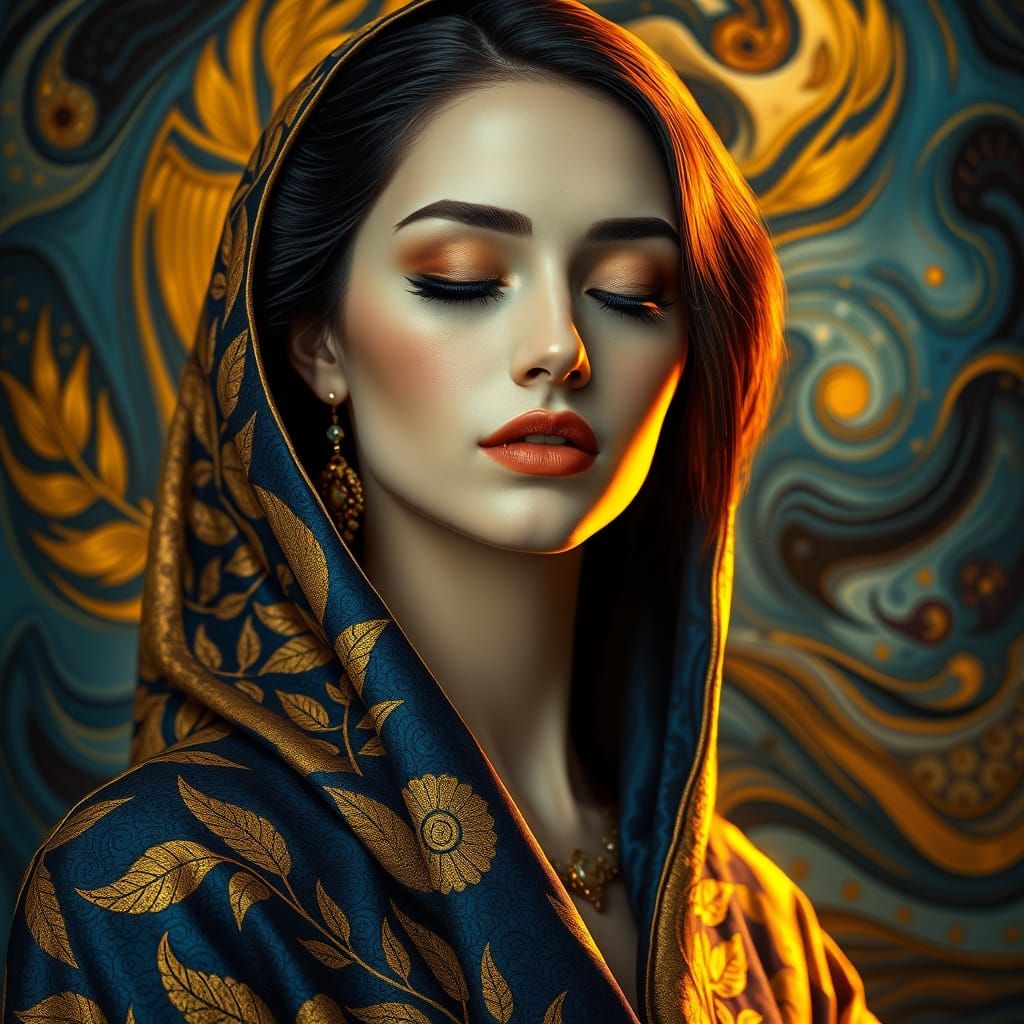 Ethereal Goddess in Lavish Art Nouveau Attire