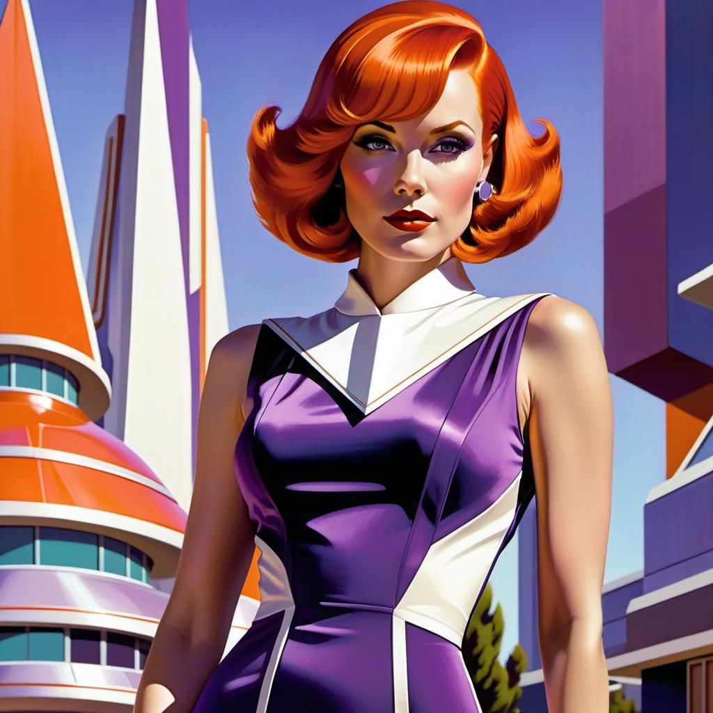 Stunning Retro-Futuristic Woman in Art Deco Elegance