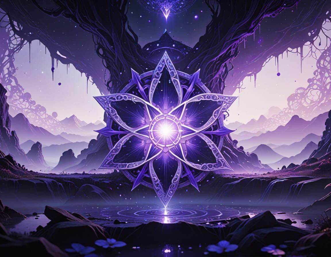 Ethereal Seven-Pointed Star in Vibrant Violet and Silver Lig...