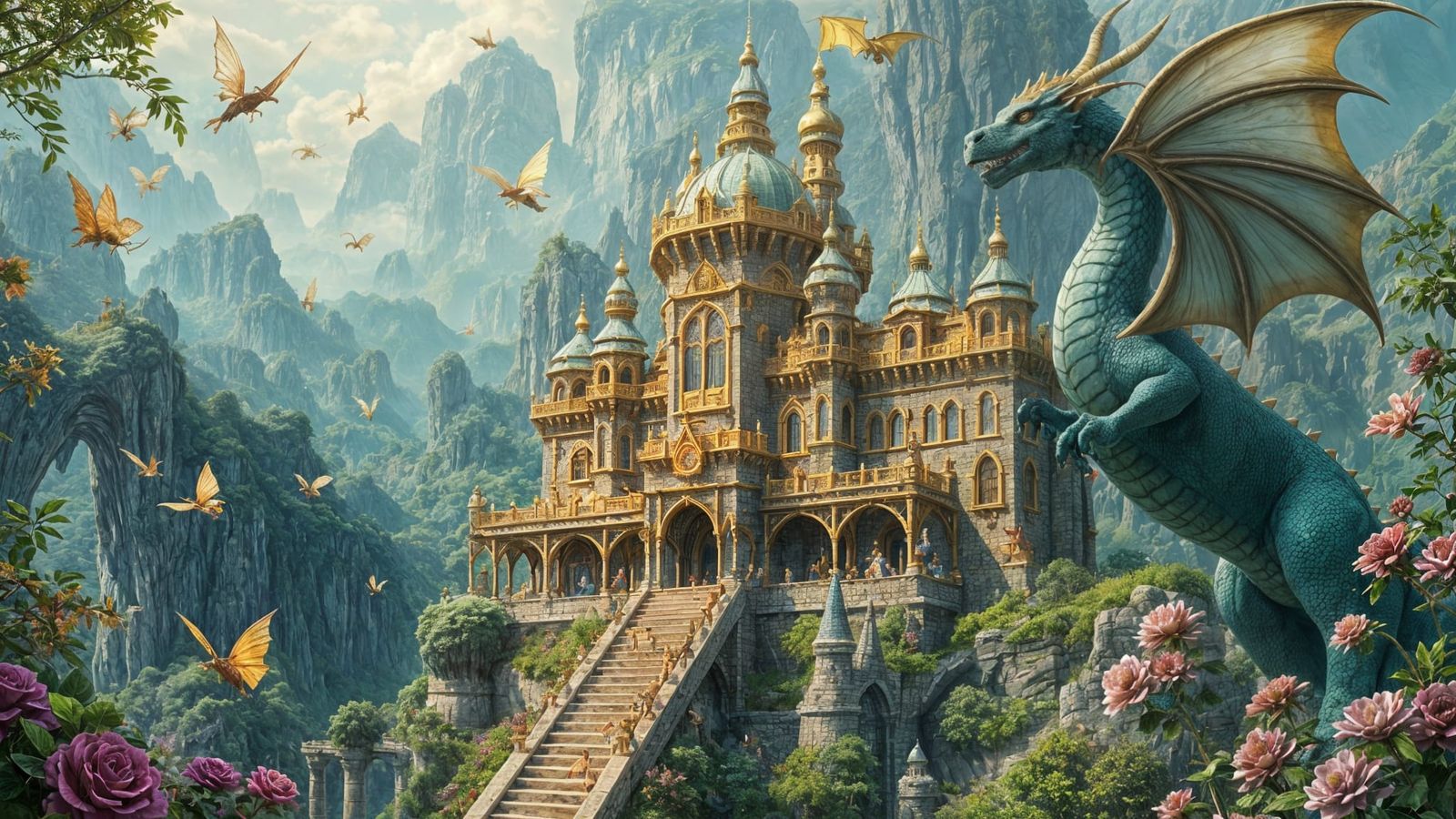 Fantasy Realm: Dragons and Fairies Build Jade Castle