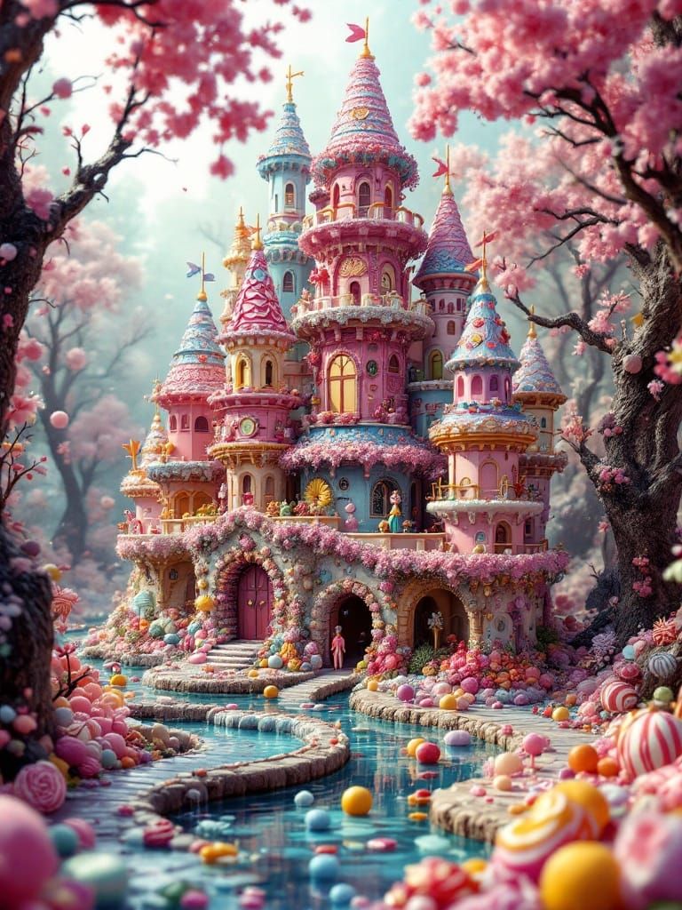Surreal Candy Castle Made in Hyperrealistic Art Style