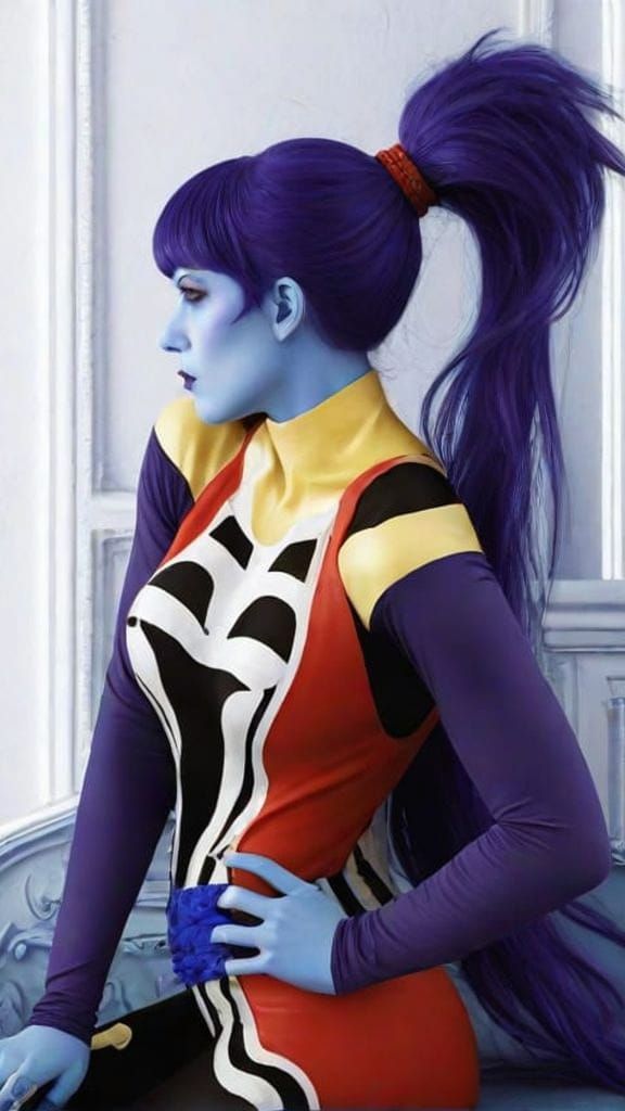 Photorealistic Portrait of an Omni Queen in a Distant Landsc...