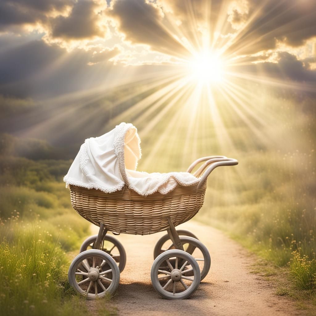 Antique Baby Carriage in Divine Sunlight