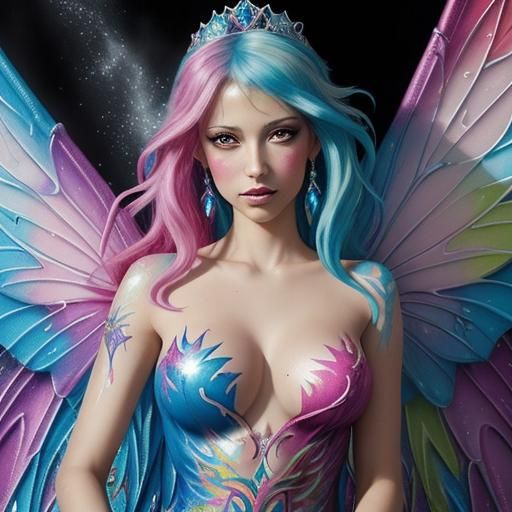 Fantasy Fairy with Castle in Graffiti Art Style