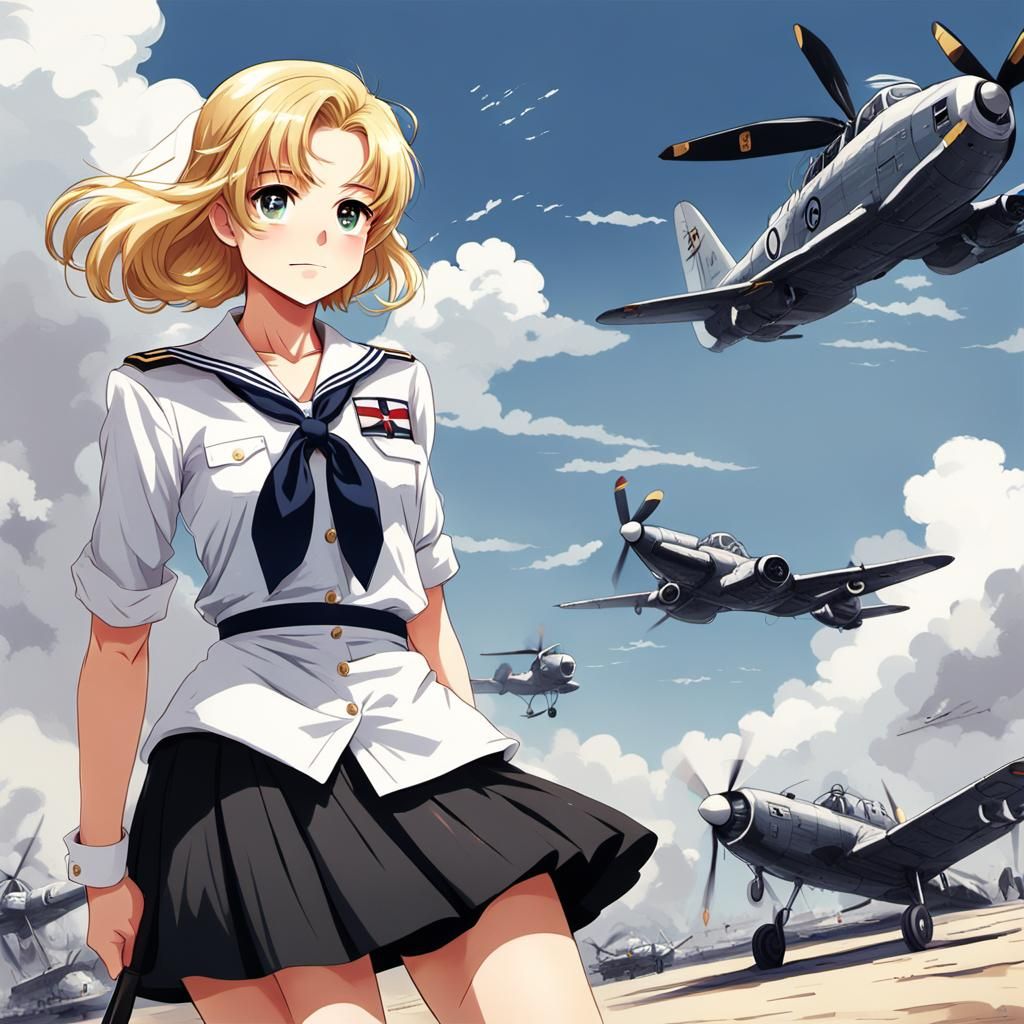 WWII Blonde Sailor Propaganda Poster in Anime Style