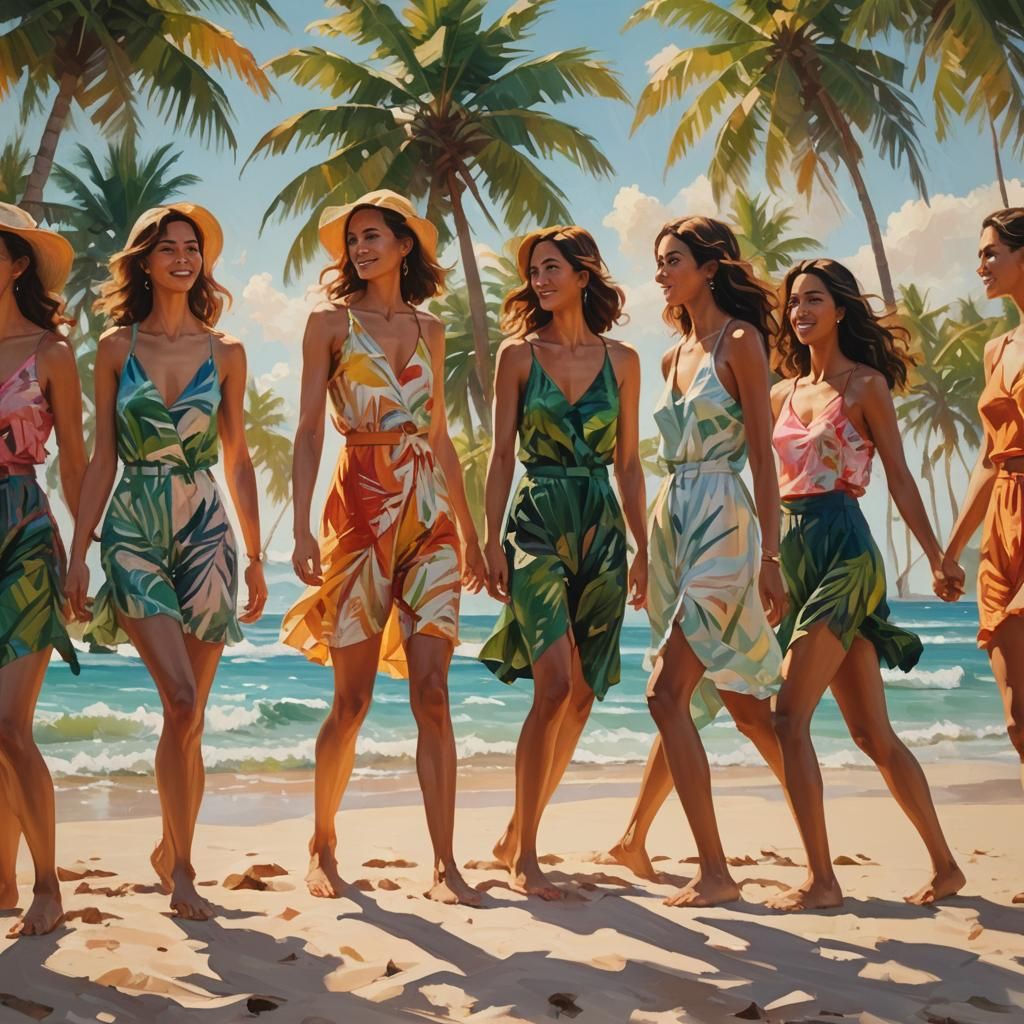 Island Beach Scene: Impressionist Oil Painting