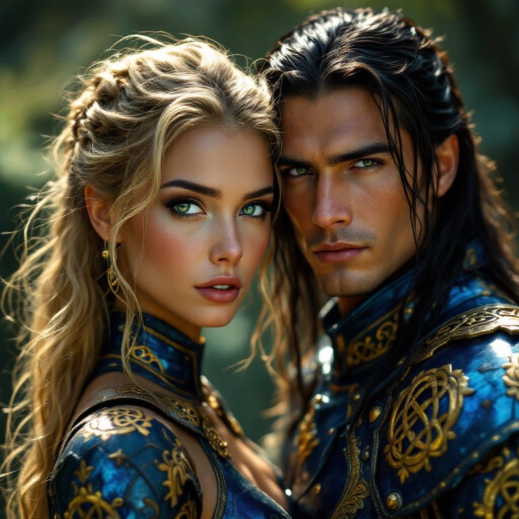 Epic Faery Warriors in Shimmering Blue-Gold Armor