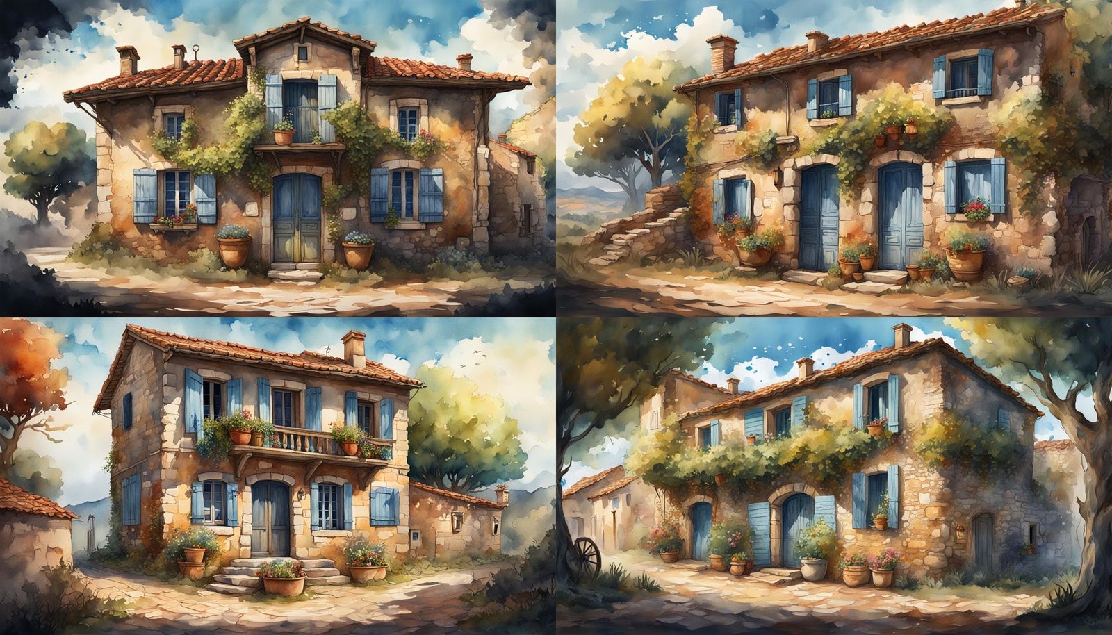 French Village House in Watercolour Painting Style