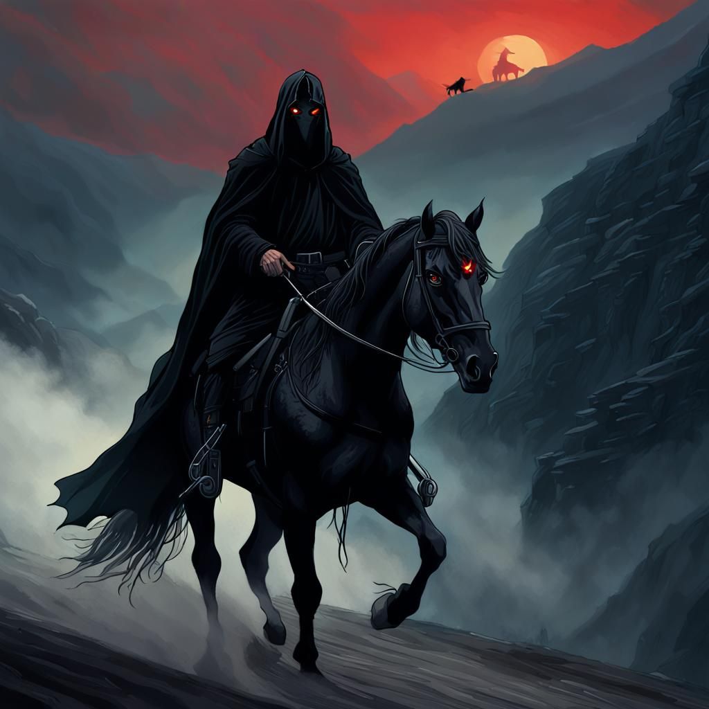 Nazgul on Horseback in Misty Mountain Pass