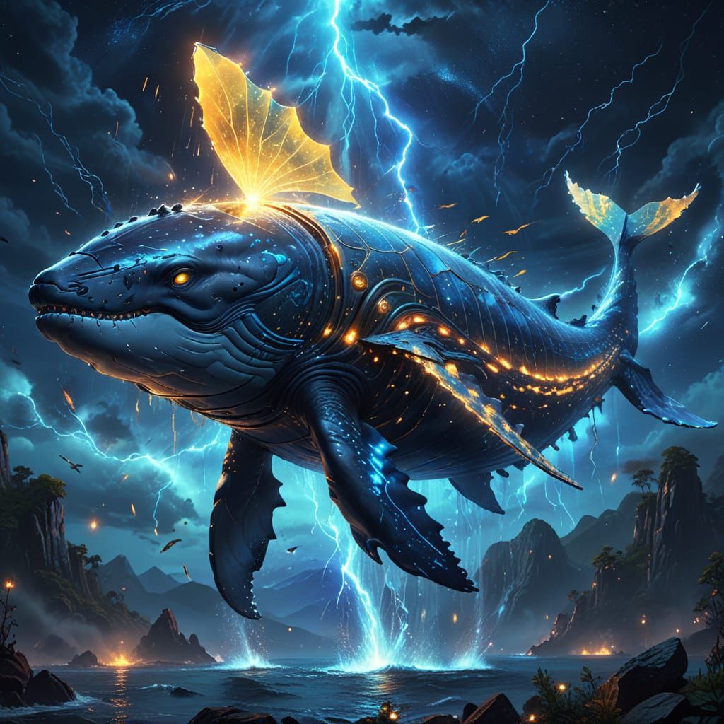 Majestic Winged Whale Soars Through Cosmic Skies