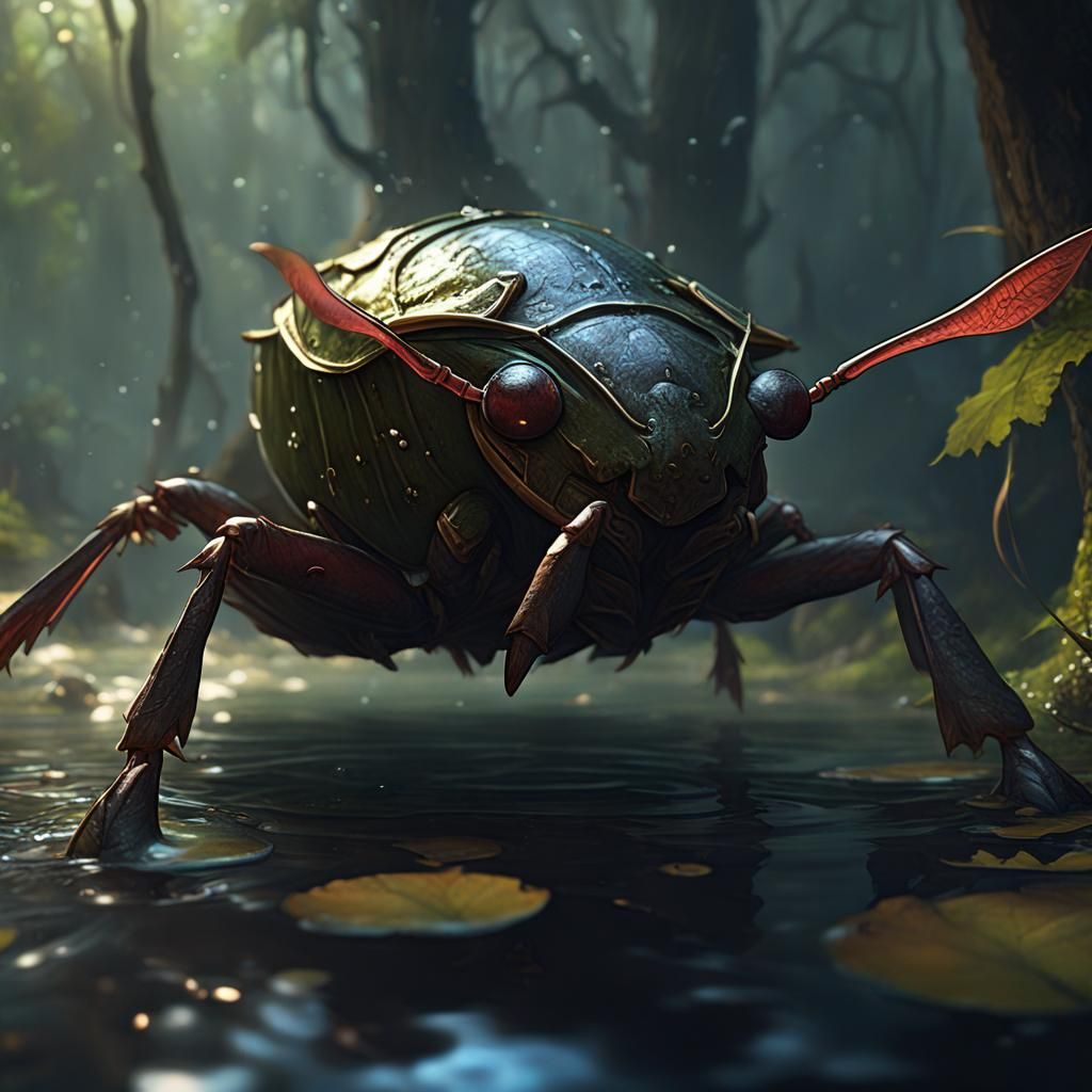 Giant Waterbug D&D Race in Dark Fantasy Art