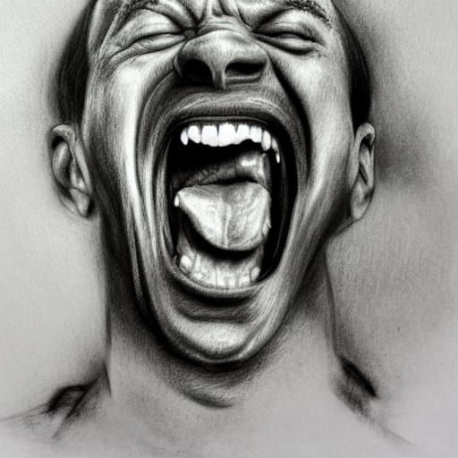 Man Screaming: Detailed Charcoal Drawing