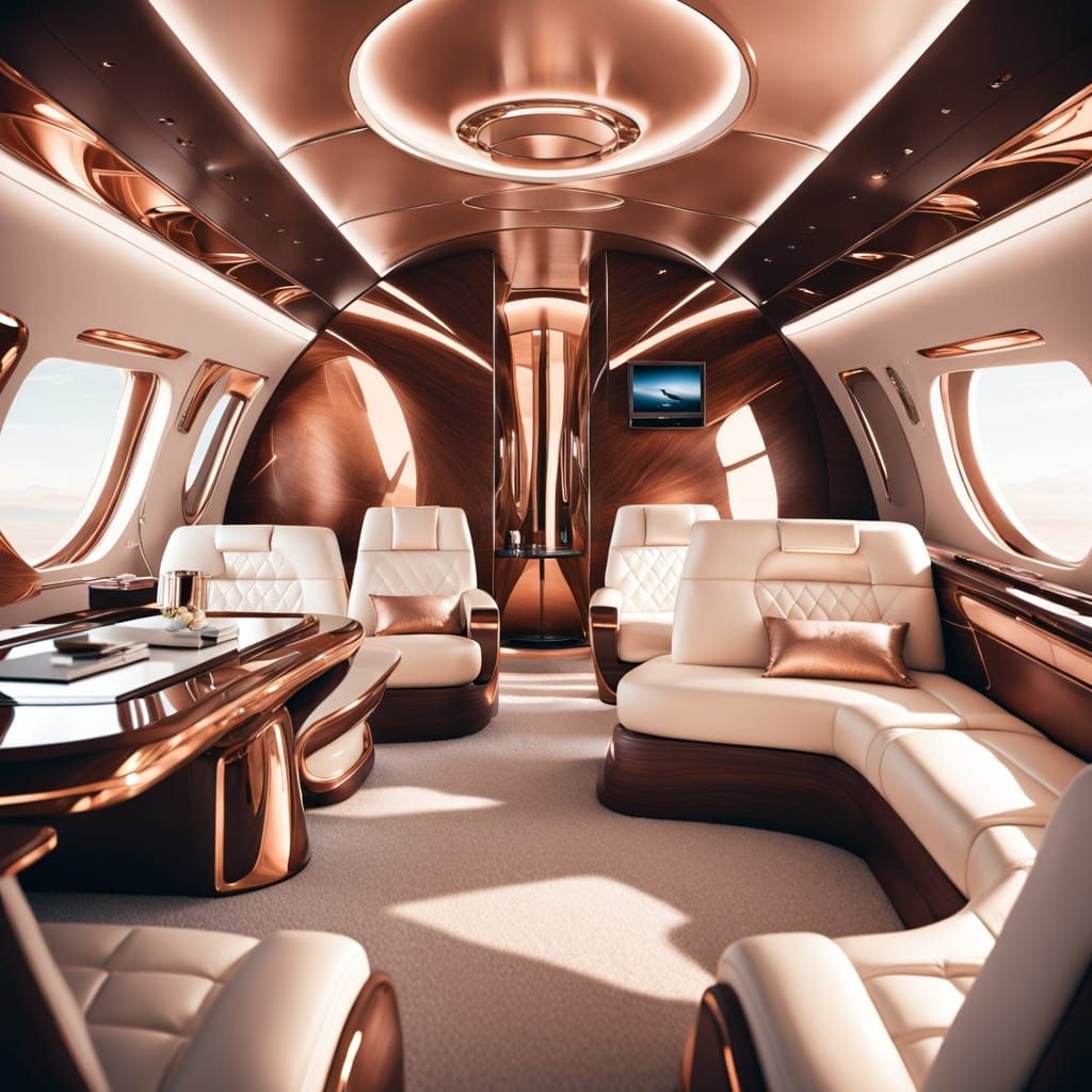 Futuristic Luxury Jet Interior in Rose Gold