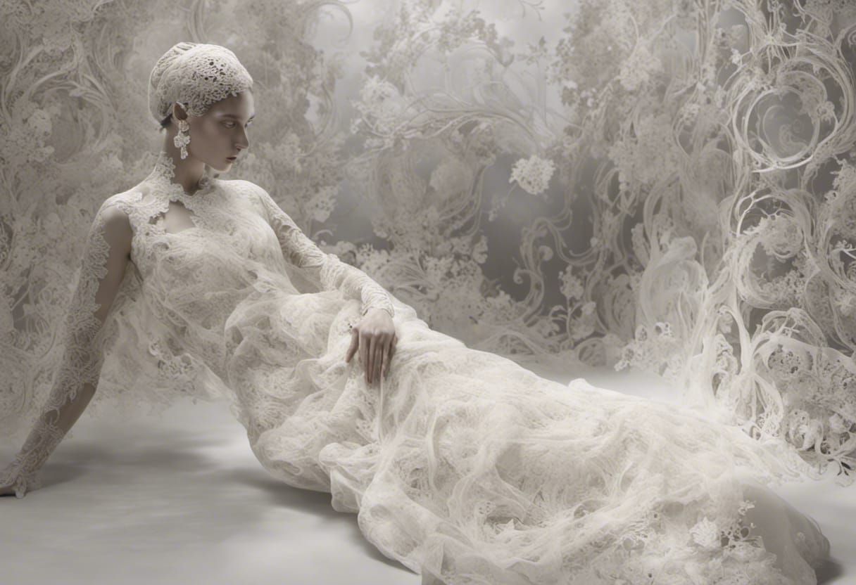 Ethereal Figure in Futuristic Lace Landscape