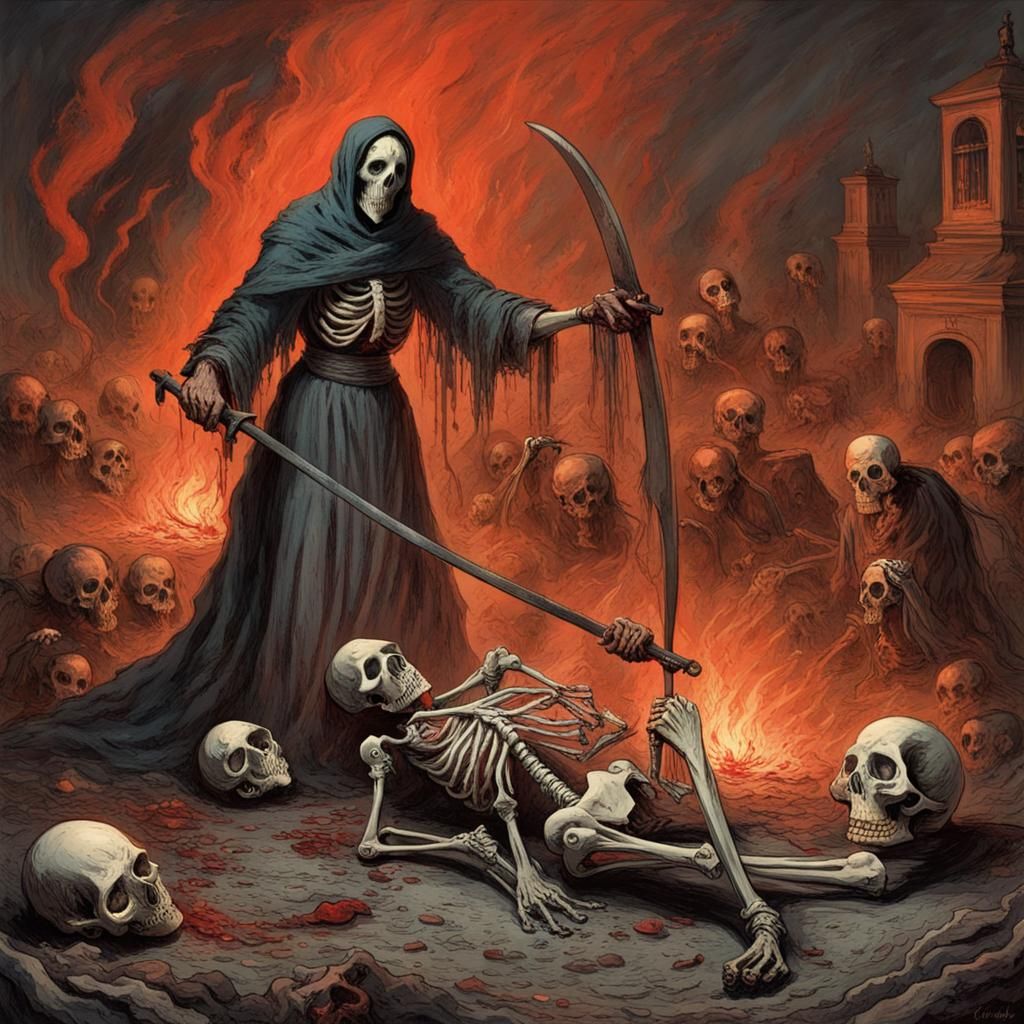 Ghost vs Skeleton in Hellfire: Horror Art