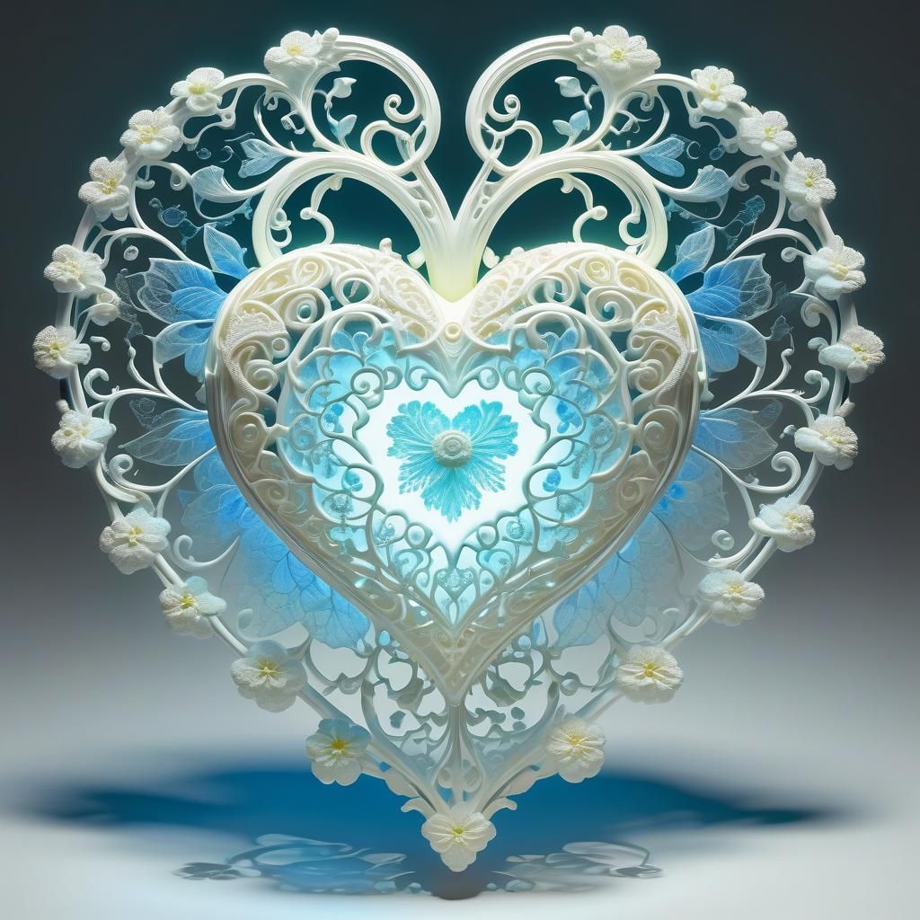 Bioluminescent Filigree Heart with Floral Elements