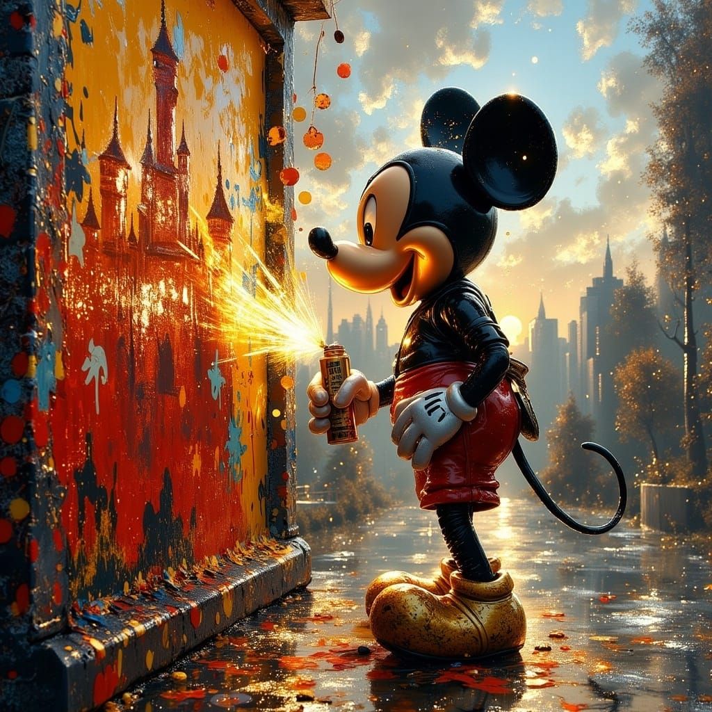 Stylized Street Art Scene in Cyberpunk Aesthetic