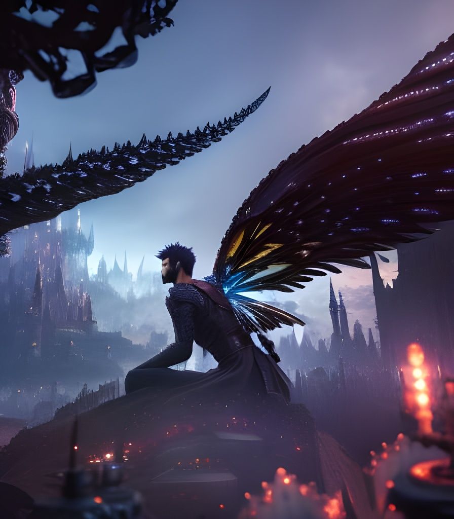 Gothic Fairy Man with Sword in Anime Style